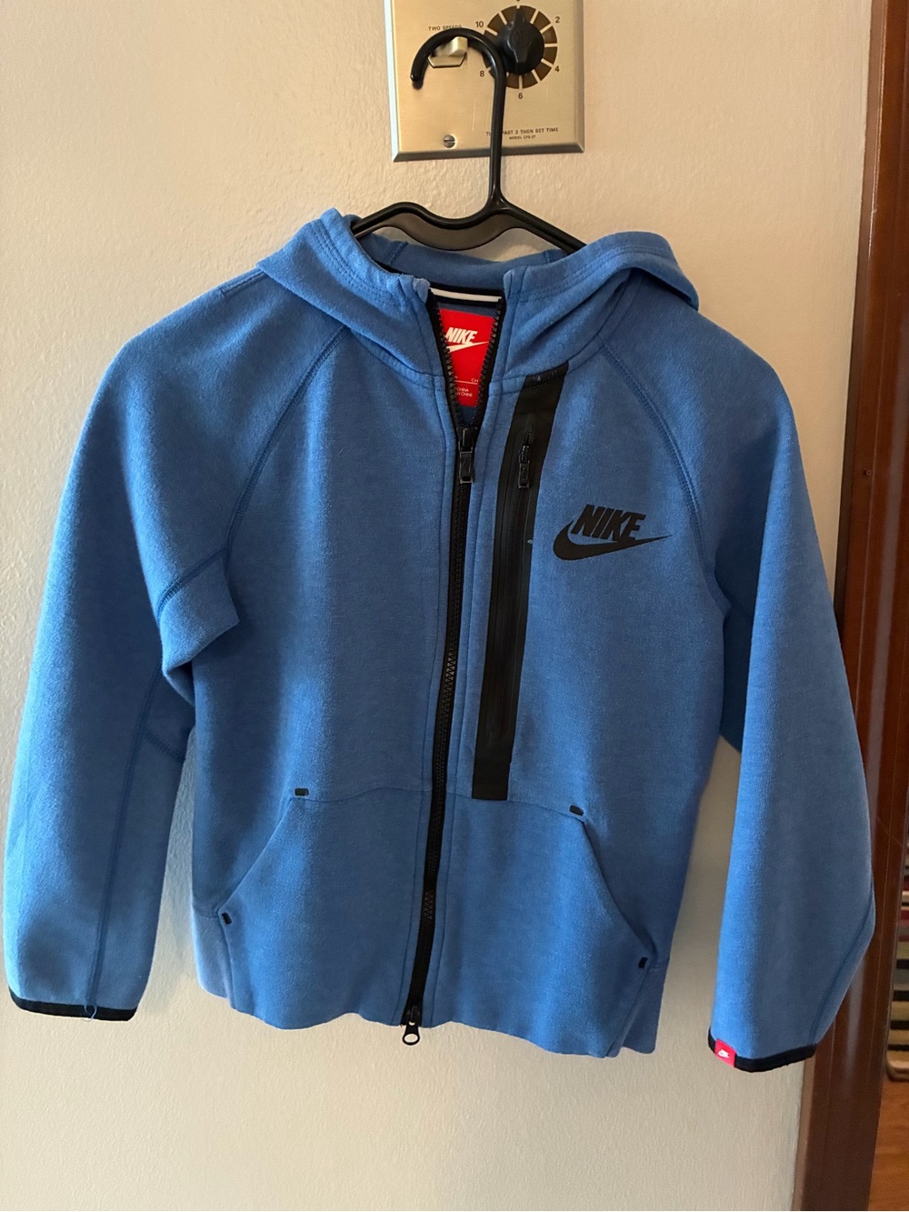 Nike Boys Blue Full-Zip Hooded Sweatshirt with Chest Zip Pocket